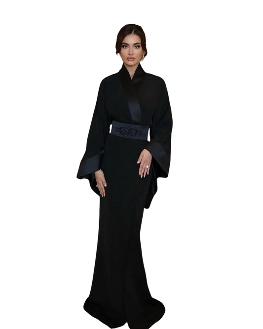 Black Mermaid Prom Dresses Long Sleeve Evening Gowns Side Split Saudi Arabia Formal Satin Noble Party Dress