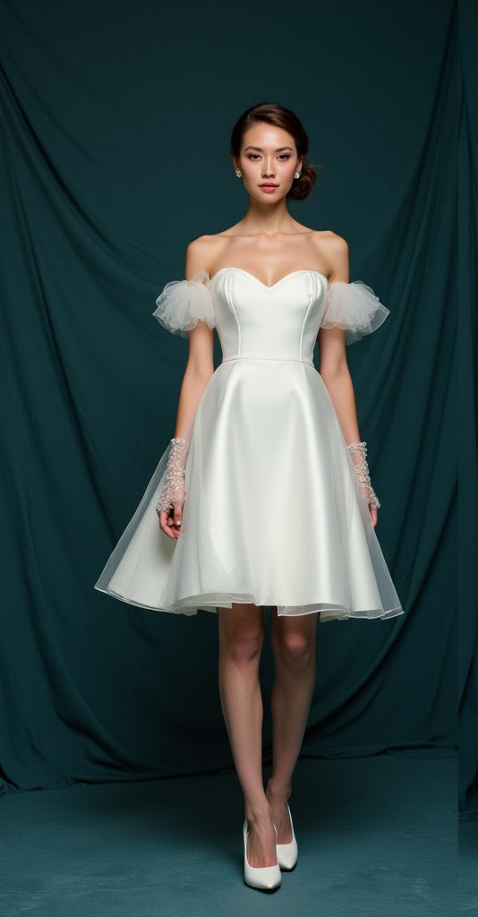 Custom Bridal Wedding Dress Long Sleeves Soft Tulle Handmade Gown WHITE