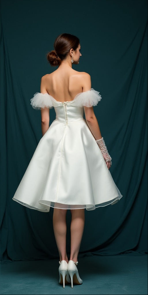 Elegant Handmade Bridal Gown Long Sleeve Tulle Wedding Dress WHITE