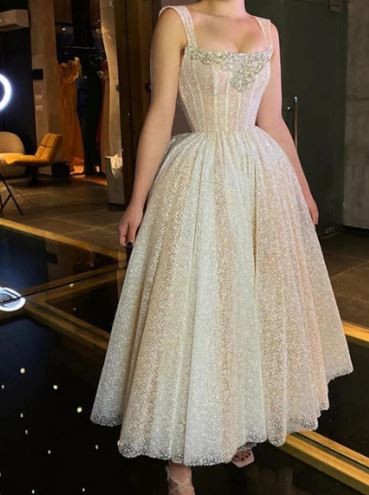 A-Line Glitter Light Champagne Wedding Dresses Sequins Sleeveless Ankle-Length Boho Bridal Gowns Shiny Princess Bride Gown