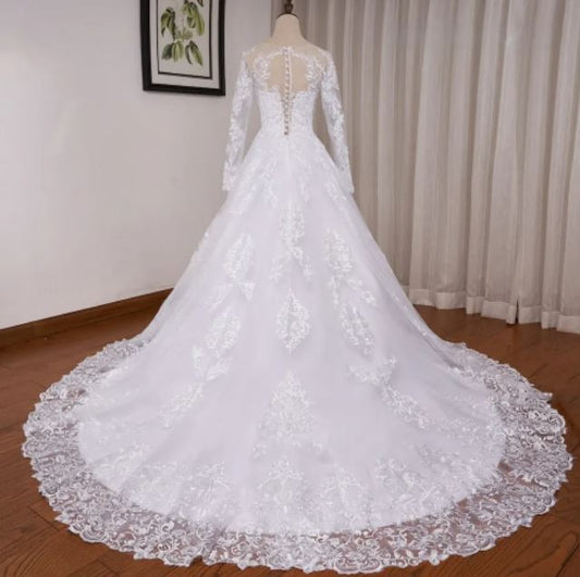 Heuloria prinses baljurk trouwjurk met lange mouwen sweetheart plus size robe de mariee kanten kralen bruid jurk trein