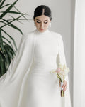 Sophisticated Muslim Wedding Dress Crepe Modest Long Sleeve Simple