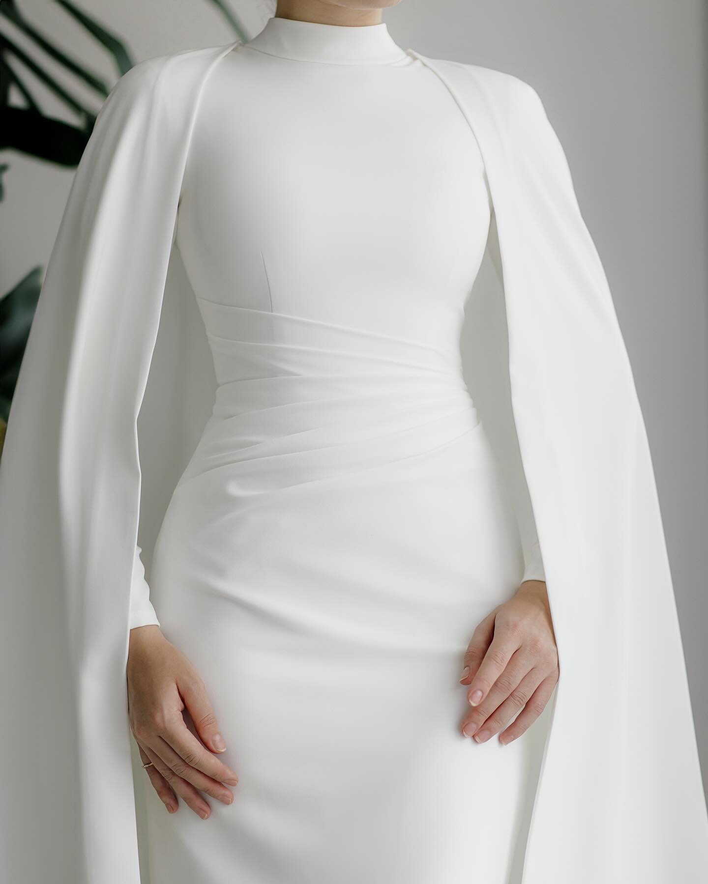 Sophisticated Muslim Wedding Dress Crepe Modest Long Sleeve Simple