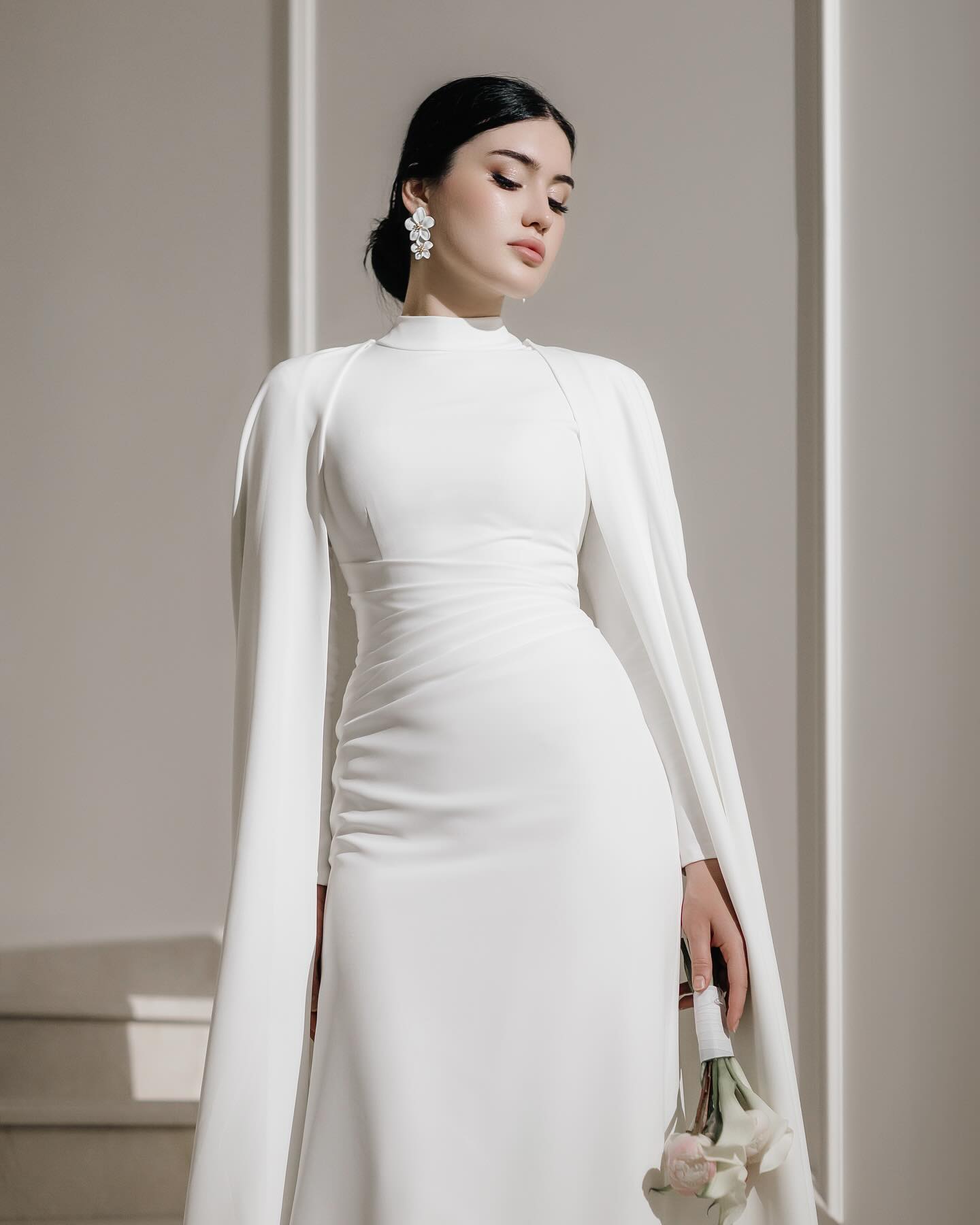 Sophisticated Muslim Wedding Dress Crepe Modest Long Sleeve Simple