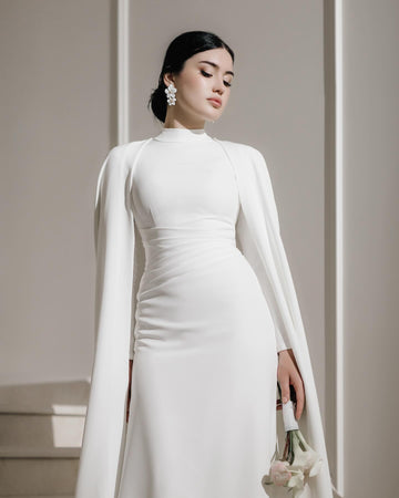 Sophisticated Muslim Wedding Dress Crepe Modest Long Sleeve Simple