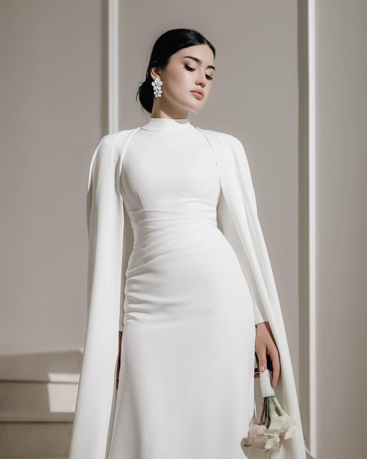 Sophisticated Muslim Wedding Dress Crepe Modest Long Sleeve Simple