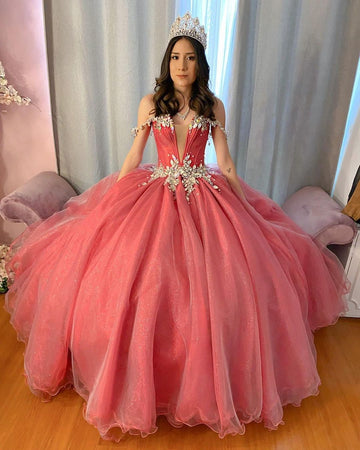 Glittering Crystals Quinceanera Dress Off-Shoulder Ball Gown Vestidos De 15 Anos Formal Birthday Party Prom Dress