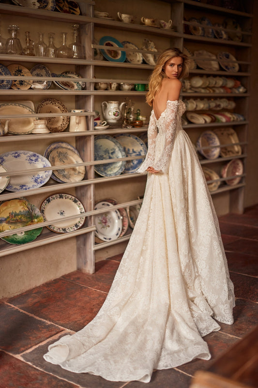 Vestidos de novia de encaje completo para la playa, vestidos de novia de flores con abertura en la pierna, mangas largas extraíbles, vestidos de novia de princesa