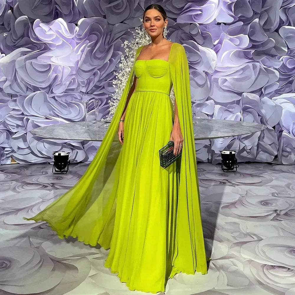 A Line Minit Green Chiffon Formal Prom Gowns Women Long Cap Sleeves Evening Party Dresses Buttons Back Event Dress