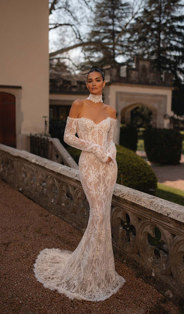 Charming Mermaid Lace Wedding Dresses With Long Sleeves Women Sweetheart Bride Dress Sexy Backless Off Shoulder Bridal Gowns