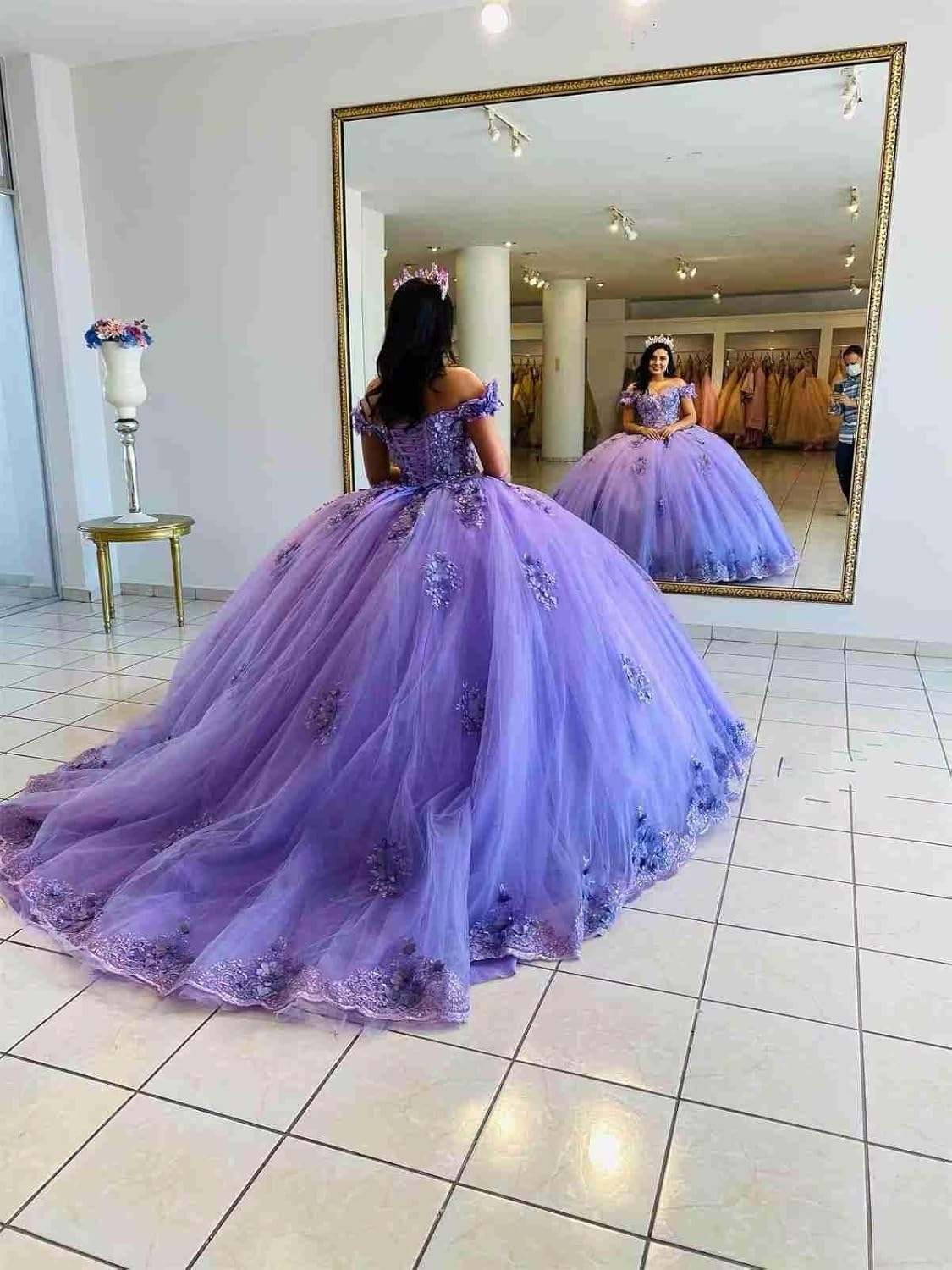 Luxury Lavender 3D Flower Quinceanera Dresses Beading Lace Princess Corset Ball Gowns Vestidos De 15 Anos Plus Size