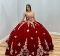 Burgundy Satin Quinceanera Dresses Gold Flower Butterfly Appliques Princess Birthday Party Gown Vestidos de 15 años