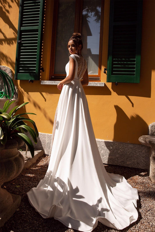 2 su 1 abito da sposa sirena moderna manica a maniche papi raso da sposa abito da sposa Princess Vestido de nolia