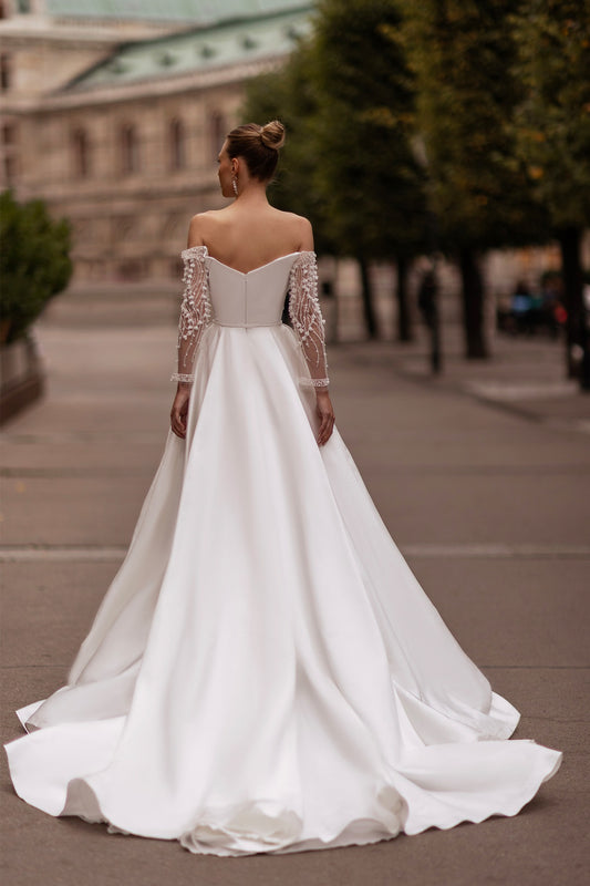 2 en 1 robe de mariée de sirène moderne sans manche arc satin trains de mariée princesse vestido de novia