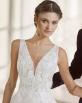 Graceful A-Line Wedding Gown with Spaghetti Straps, Elegant V-Neckline, and a Flattering Natural Waist for a Romantic and Timeless Bridal Look