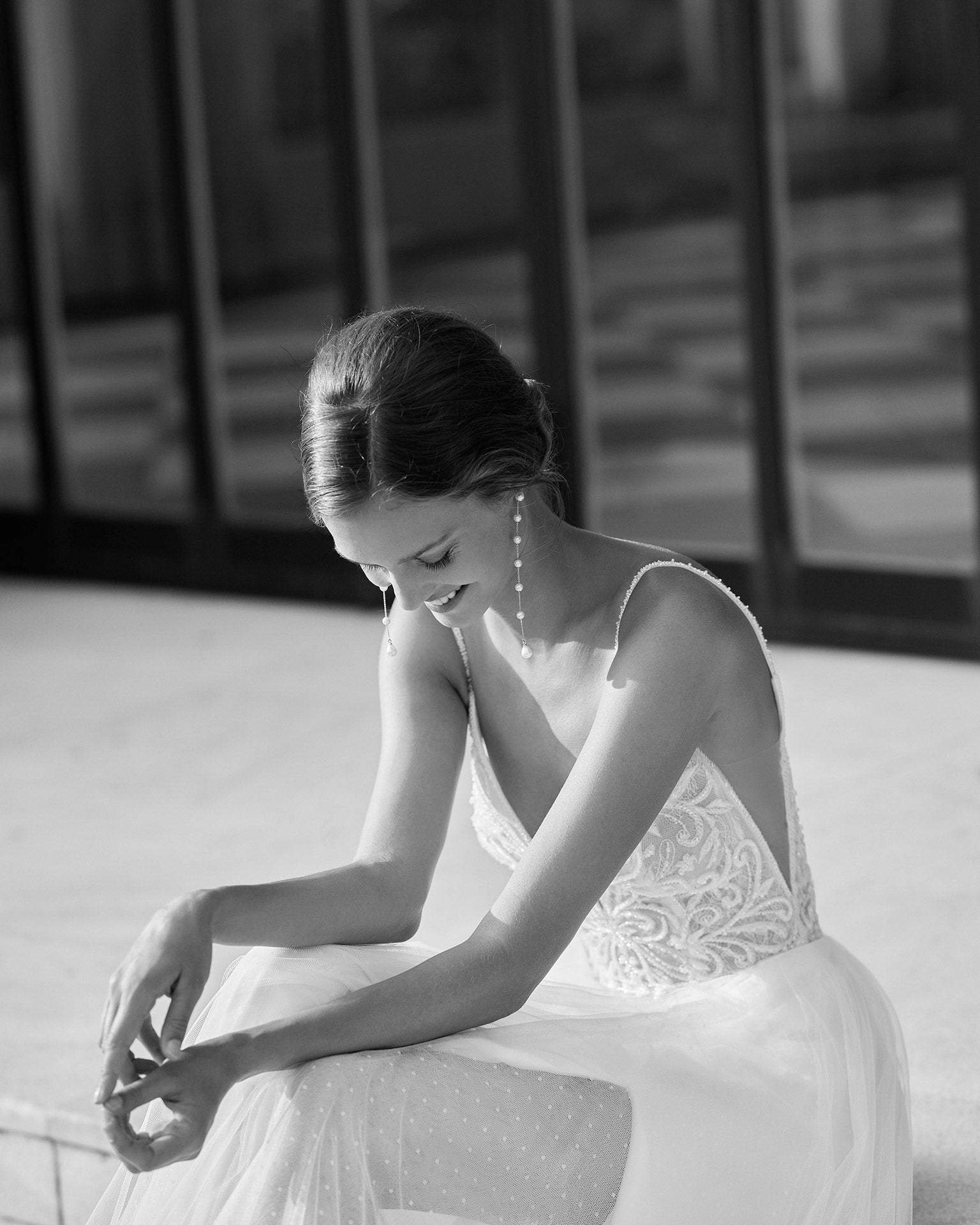 Elegant A-Line Bridal Dress with Straps, V-Neckline & Flattering Natural Waistline for a Timeless Bridal Look