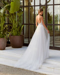 Elegant A-Line Bridal Dress with Straps, V-Neckline & Flattering Natural Waistline for a Timeless Bridal Look