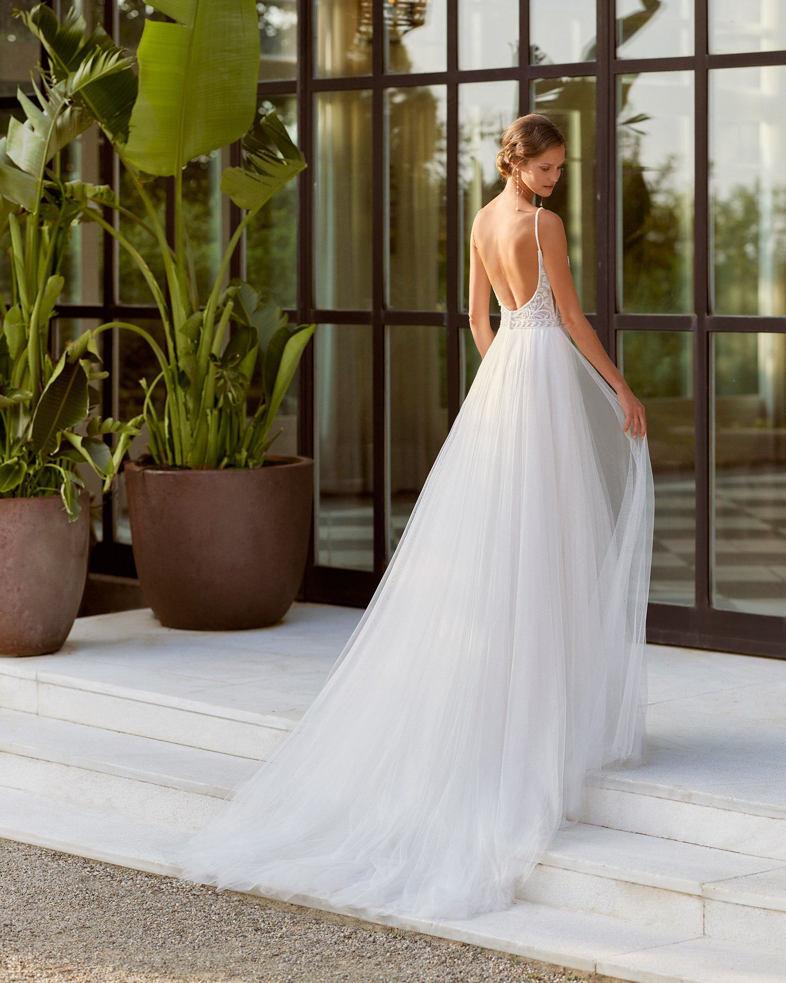 Elegant A-Line Bridal Dress with Straps, V-Neckline & Flattering Natural Waistline for a Timeless Bridal Look