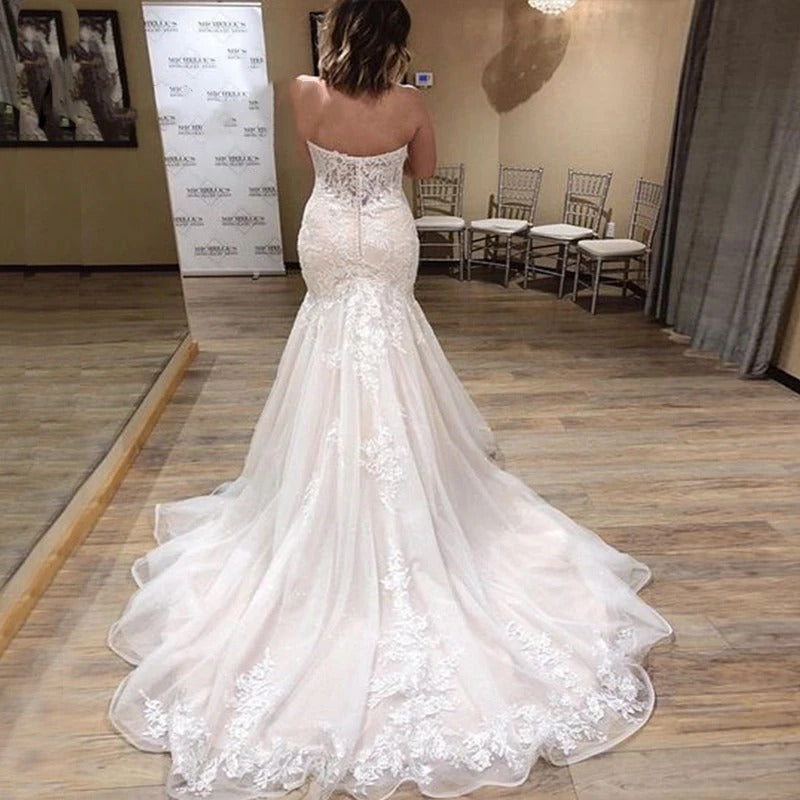 Luxury Mermaid Wedding Dress Sequins Appliques Sweetheart Backless Glitter Tulle Real Picture Robe De Mariée