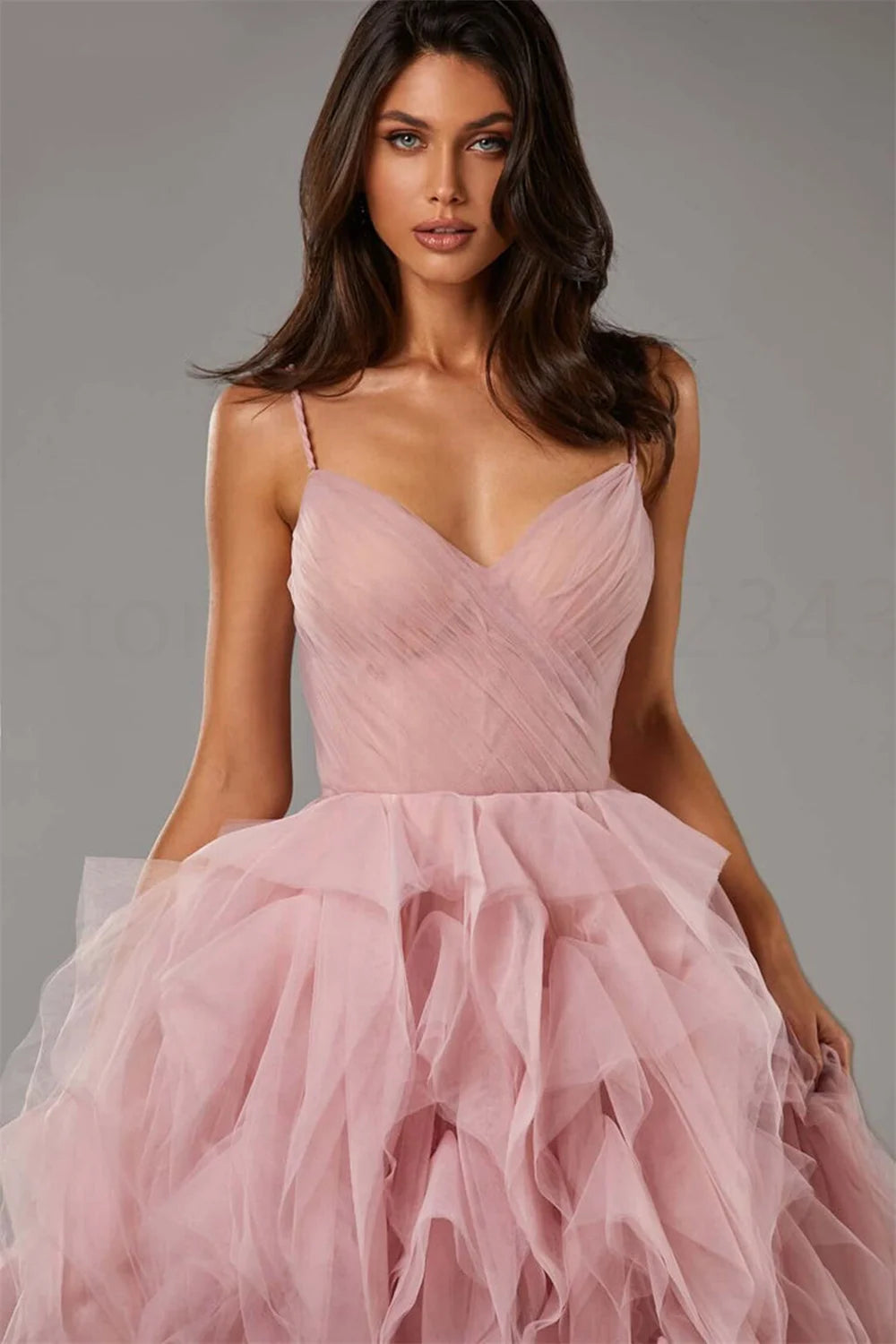 Princess Organza Prom Dress Sexy Spaghetti Straps Evening Dress Elegant Ball فستان سهرة Arabic Women Formal Prom Dress