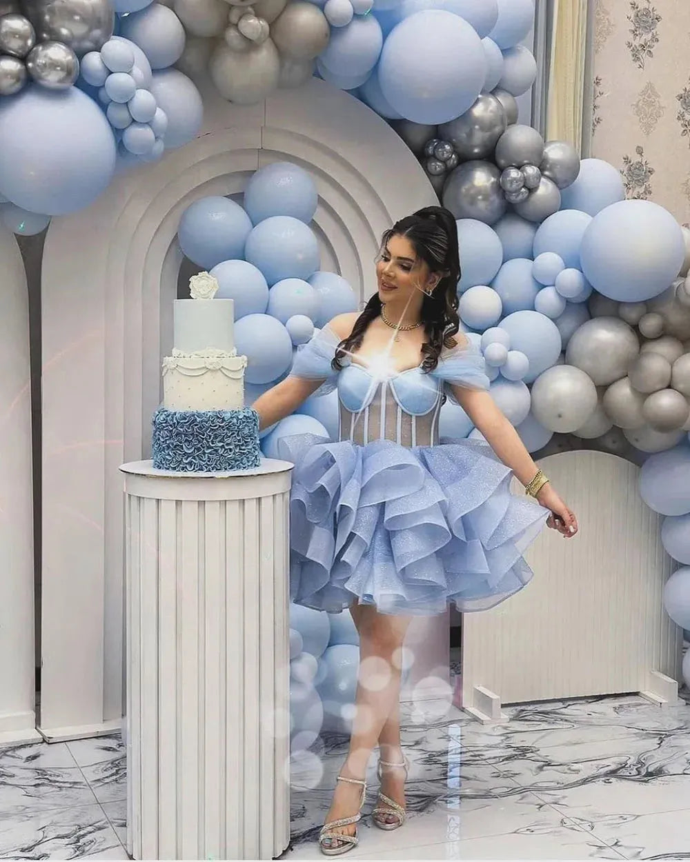 Sexy Off Shoulder Glitter Organza Cocktail Party Dress Prom Dress Part