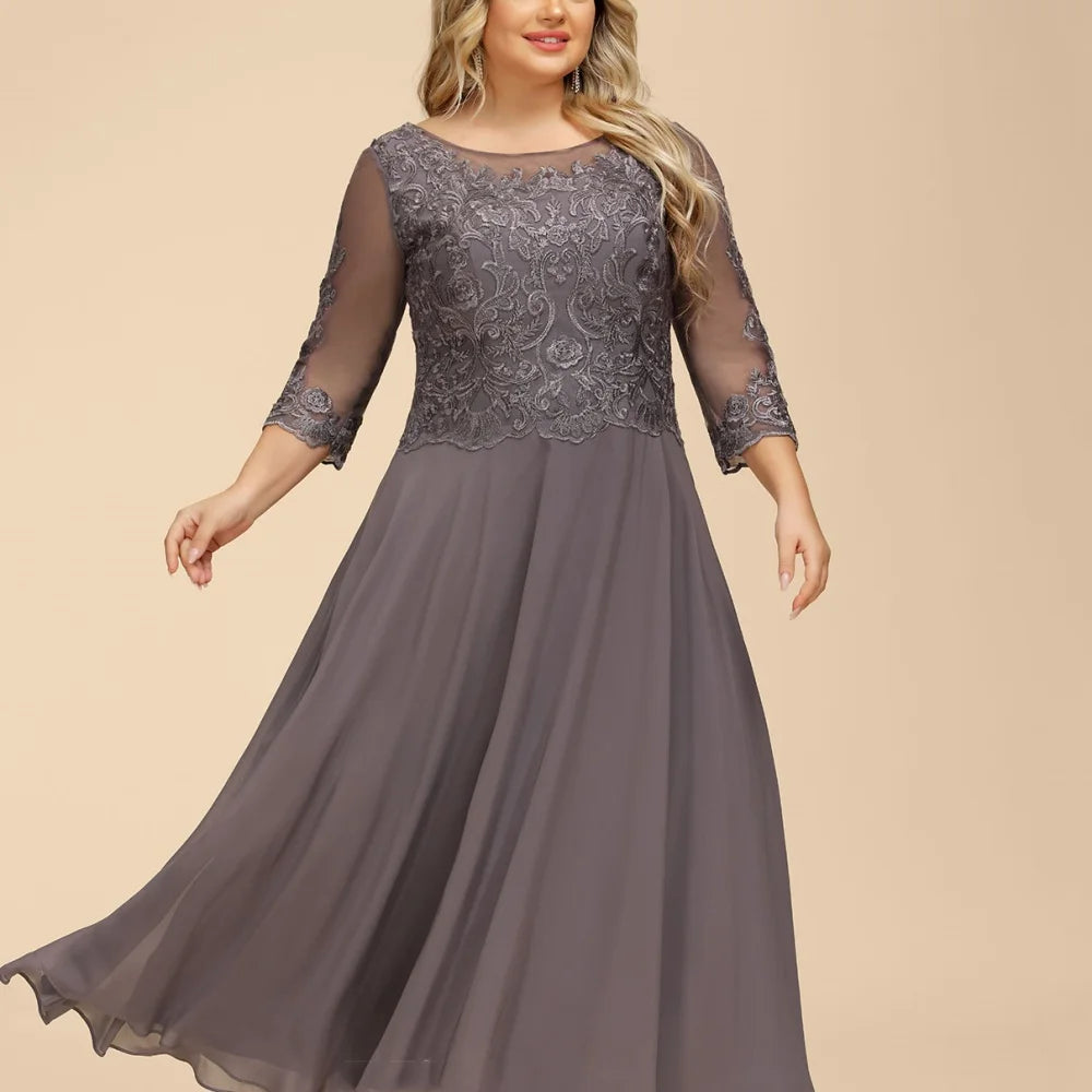 Customized Elegant Chiffon Dress Half Sleeves A Line Lace Wedding Party Gowns Formal Ankle Length Mother Dresses For Bride