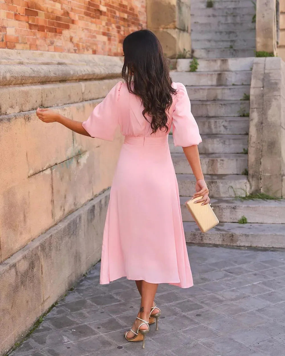 Korte mouwen Roze avondjurken Satijnen bruiloft feestkleding Prom jurk