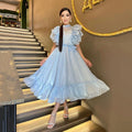 Blue Prom Dresses O Neck Puff Sleeves Ruched Button Homecoming Dresses Occasion Party Gown vestidos de graduación As Picture