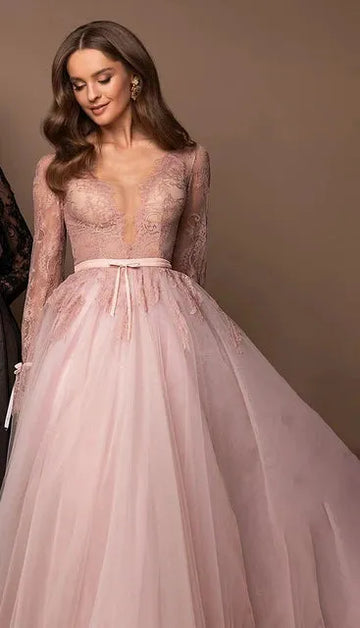 Black Tulle A-line Prom Dress Sleeveless V-neck Evening Party Gown Pink