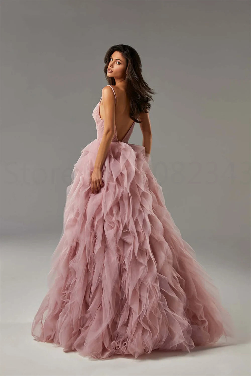 Princess Organza Prom Dress Sexy Spaghetti Straps Evening Dress Elegant Ball فستان سهرة Arabic Women Formal Prom Dress