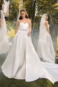 Elegant Strapless A-Line Wedding Dress with Boat Neckline and Lace Detailing for a Timeless Bridal Look