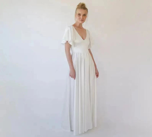 Mermaid einfache Satin Brautkleider für Frauen gegen Nacken Batwing -Ärmel Strandkleider kundenspezifische Hochzeitsfeier -Kleid Bräute