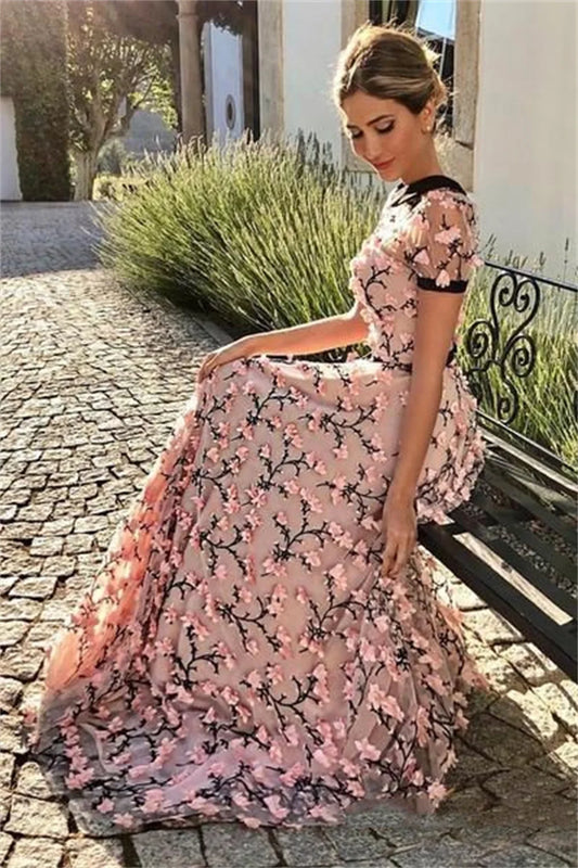 Amanda High Neck Evening Dress 3D Flower Prom Dress 2023 Pink Lace Embroidery Party Dress A-line فساتين مناسبة رسمية