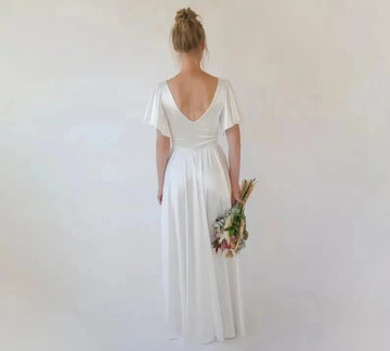 Mermaid einfache Satin Brautkleider für Frauen gegen Nacken Batwing -Ärmel Strandkleider kundenspezifische Hochzeitsfeier -Kleid Bräute