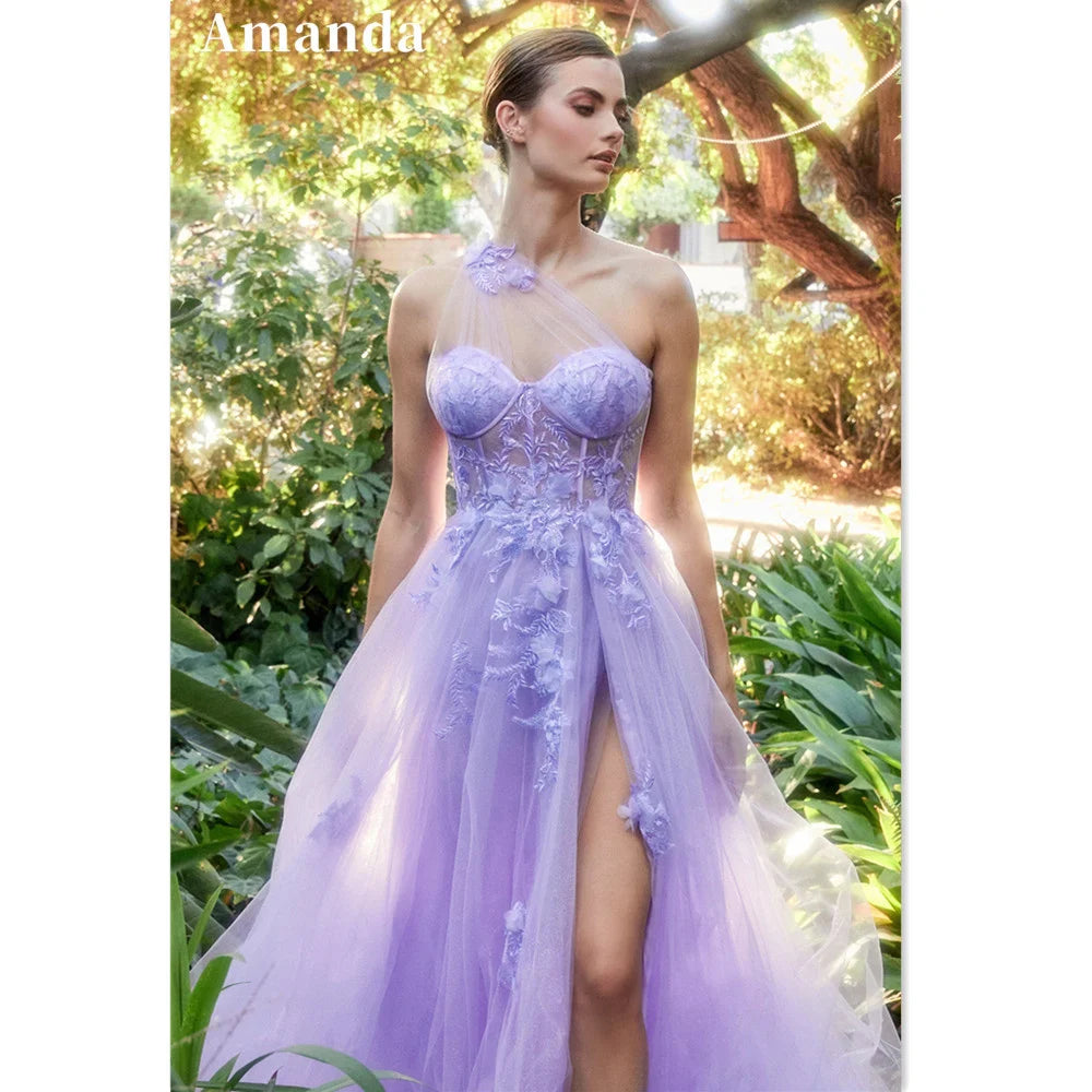 Fairy Purple A-line Prom Dress Elegant Sweetheart Party Dress Fairy Evening Dress Flower Embroidery Christmas Dress