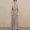 Customized Chiffon O Neck Bridal Dress Elegant Lace A Line Wedding Party Gowns For Bride Long Sleeves Formal Mother Dresses as picture 1