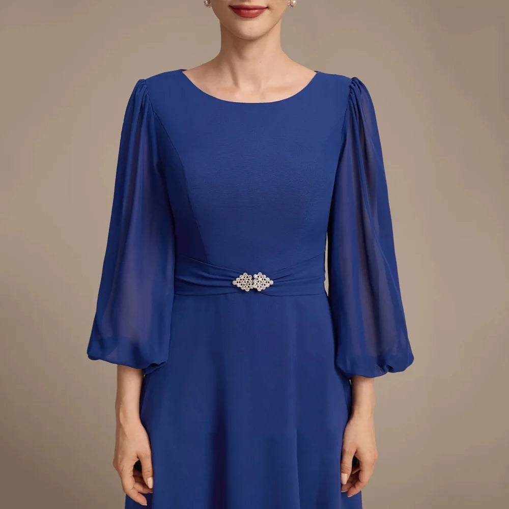 Customized Mother of Dresses Simple A Line Evening Gowns Lantern Sleeve Elegant Crytal Bride Party Dress robes invitée mariage