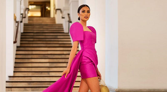 Fuchsia Short Sleeves Mini Prom Dresses Satin Short Front Long Back Homecoming Party Dress Formal Women Evening Gowns