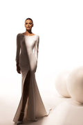 Mermaid Wedding Dresses Long Sleeve Elegant Boho Satin Bride Dress Wedding Gowns (veil not included)