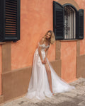 Romantic A-Line Wedding Gown with Off-Shoulder Sleeves, and a Flattering Natural Waistline for an Enchanting and Timeless Bridal Look