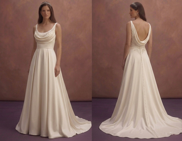 Almond Satin Wedding Dress with Draped Cowl Neckline