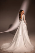 Stunning Long Sleeves V-neck Bridal Grown A Line Princess Wedding Dresses Custom Made