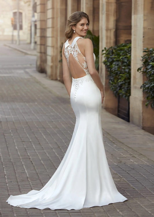 2 su 1 abito da sposa sirena moderna manica a maniche papi raso da sposa abito da sposa Princess Vestido de nolia