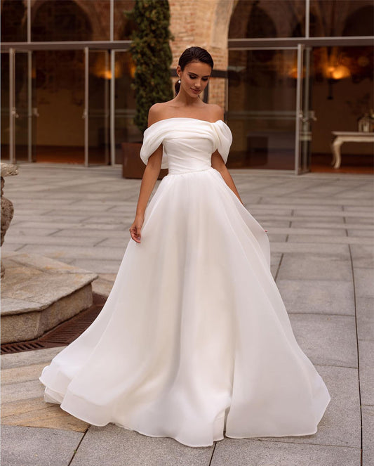 Eleganti abiti da sposa fuori dalla spalla A abito da sposa a pieghe a pietra da sposa Abito da sposa abito da sposa da sposa vestidos