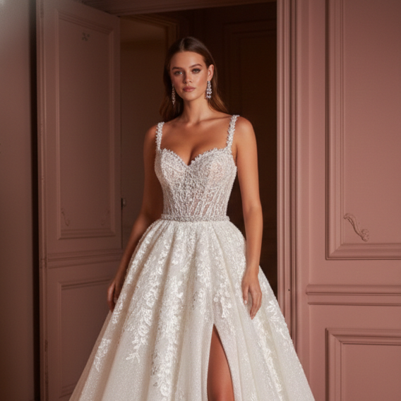 Ball Gown Sleeve Wedding Dress Classic Long Tulle Bridal Look