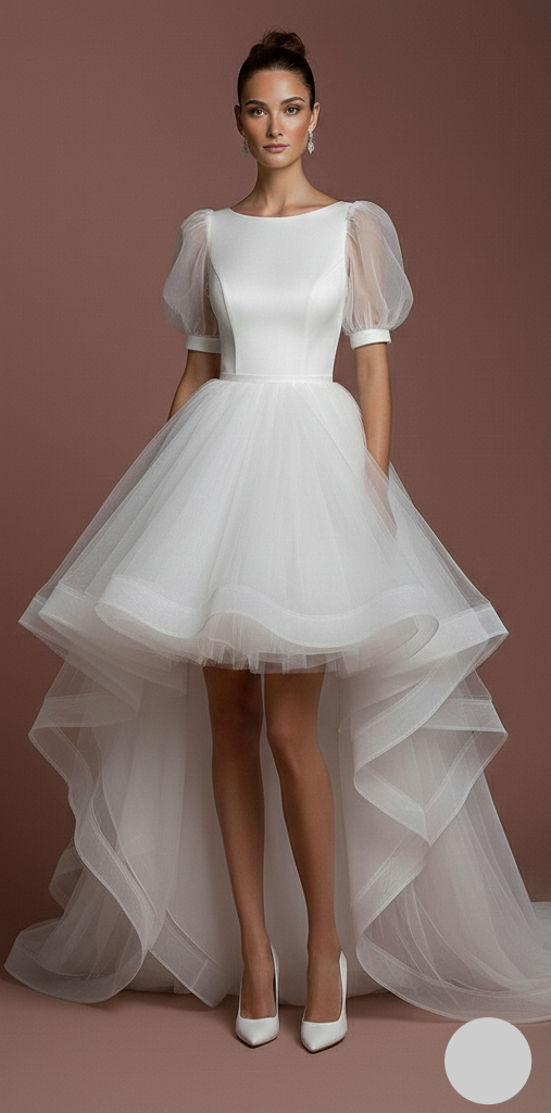Ball Gown Sleeve Wedding Dress Classic Short Tulle Bridal Look