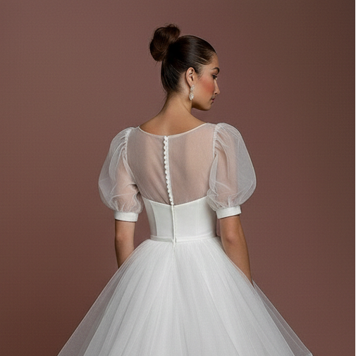 Ball Gown Sleeve Wedding Dress Classic Short Tulle Bridal Look