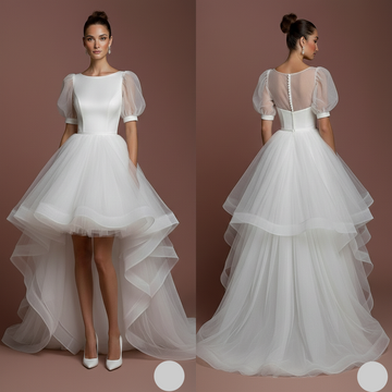 Ball Gown Sleeve Wedding Dress Classic Short Tulle Bridal Look