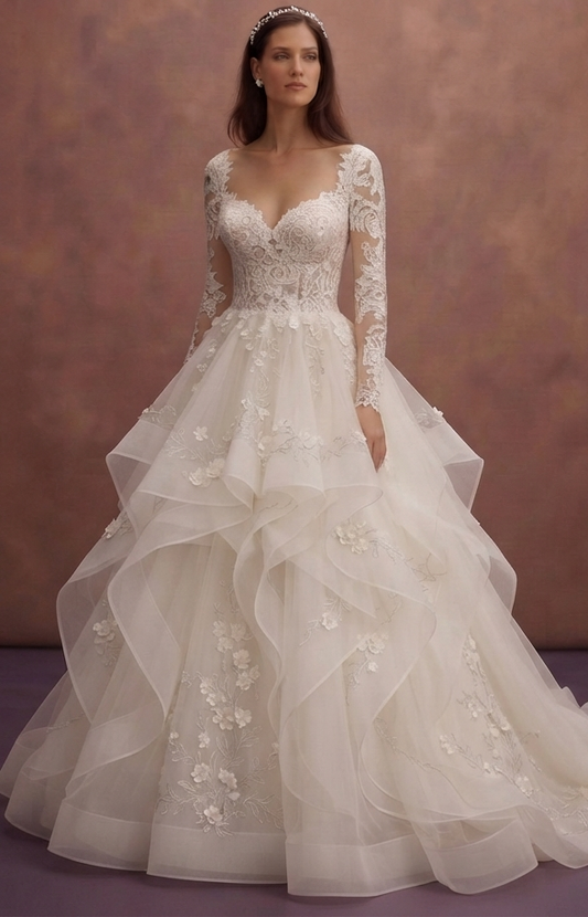 Ball Gown Wedding Dresses with Layered Organza Skirts