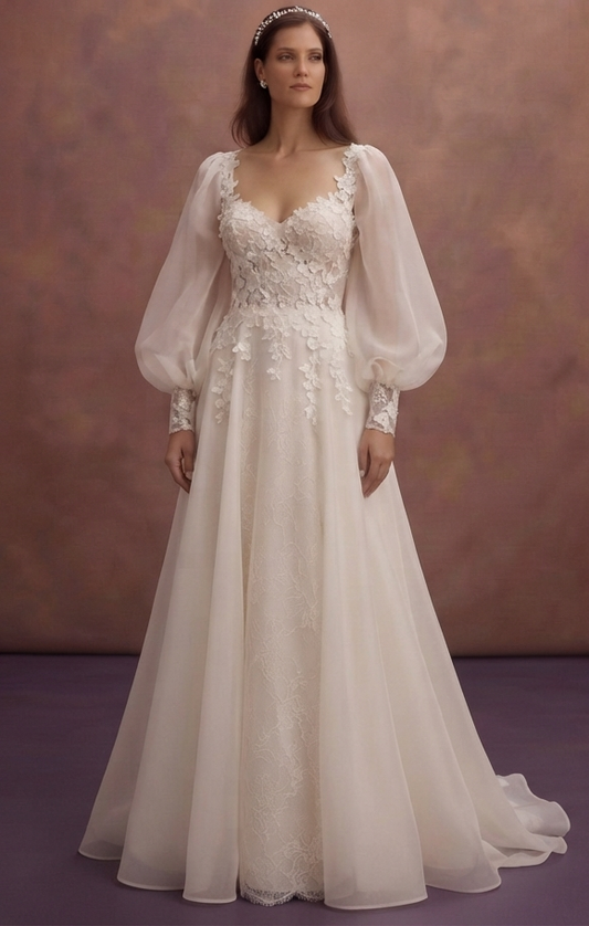 Balloon Sleeve Wedding Dresses with Romantic Style